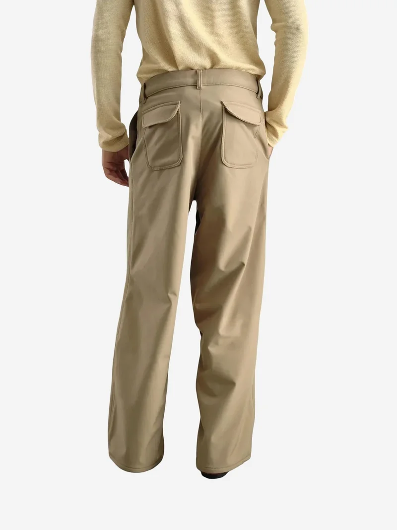 Giesto Beige Natural GIESTO Wide Leg Gabardine Pants with Pocket for Men | Best Price UAE